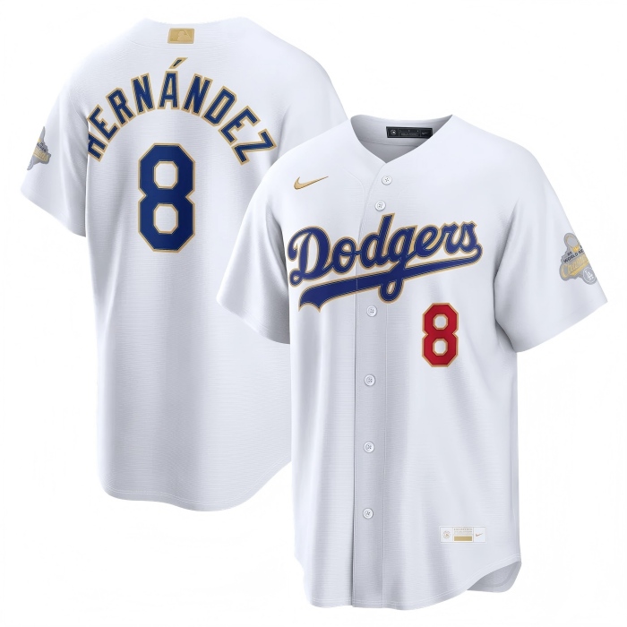 Men's Los Angeles Dodgers #8 Enrique Hernández Nike 2026 Gold Collection Stadium White Jersey