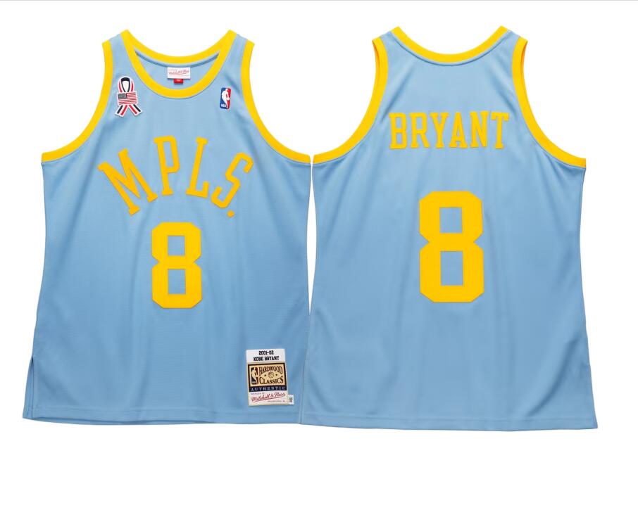 Men's Los Angeles Lakers #8 Kobe Bryant Mitchell & Ness MPLS Powder Blue 2001-02 Hardwood Classics Authentic Player Jersey