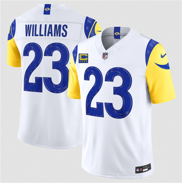 Men's Los Angeles Rams #23 Kyren Williams White 2026 F.U.S.E. 4-Star C Patch Vapor Limited Football Stitched Jersey