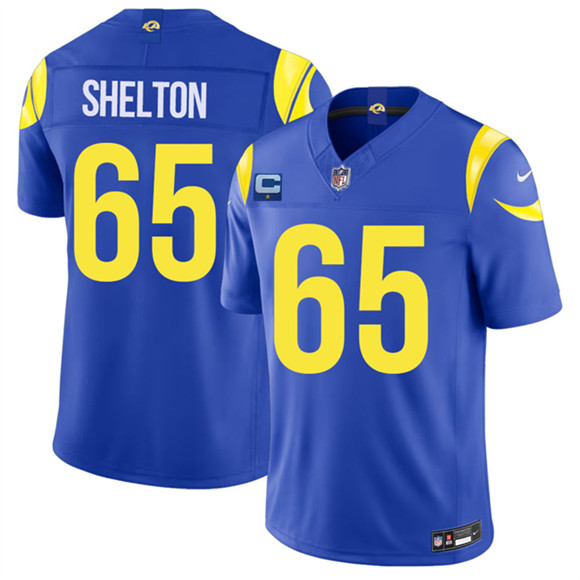 Men's Los Angeles Rams #65 Coleman Shelton Royal 2026 F.U.S.E. 1-Star C Patch Vapor Limited Football Stitched Jersey