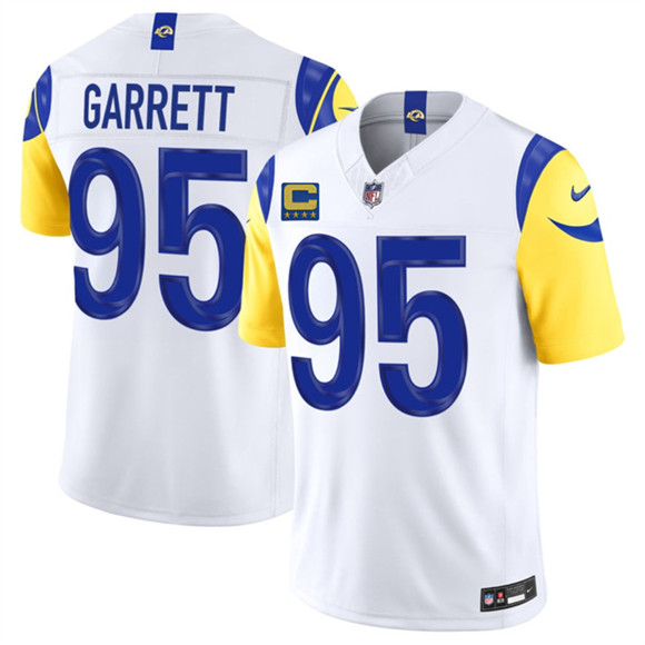 Men's Los Angeles Rams #95 Myles Garrett White 2026 F.U.S.E. 4-Star C Patch Vapor Limited Football Stitched Jersey