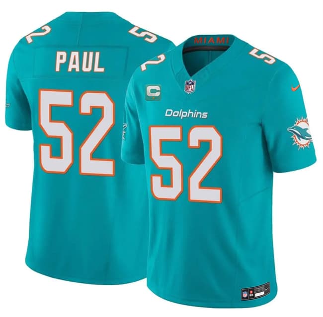 Men's Miami Dolphins #52 Patrick Paul Aqua 2026 F.U.S.E. 1-Star C Patch Vapor Limited Football Stitched Jersey