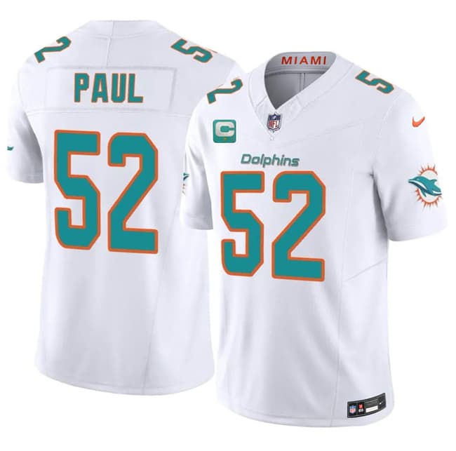 Men's Miami Dolphins #52 Patrick Paul White 2026 F.U.S.E. 1-Star C Patch Vapor Limited Football Stitched Jersey
