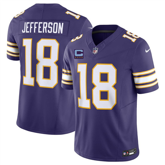 Men's Minnesota Vikings #18 Justin Jefferson Purple 2026 F.U.S.E. Throwback With 4-Star C Patch Vapor Untouchable Limited Football Stitched Jersey