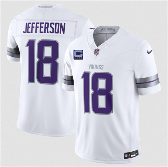 Men's Minnesota Vikings #18 Justin Jefferson White 2026 F.U.S.E. With 4-Star C Patch Winter Warrior Limited Football Stitched Jersey