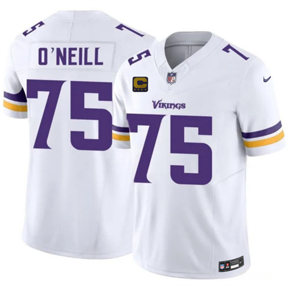 Men's Minnesota Vikings #75 Brian O'Neill White 2026 F.U.S.E. 4-Star C Patch Vapor Untouchable Limited Football Stitched Jersey