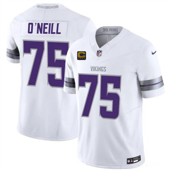 Men's Minnesota Vikings #75 Brian O'Neill White 2026 F.U.S.E. 4-Star C Patch Winter Warrior Limited Football Stitched Jersey