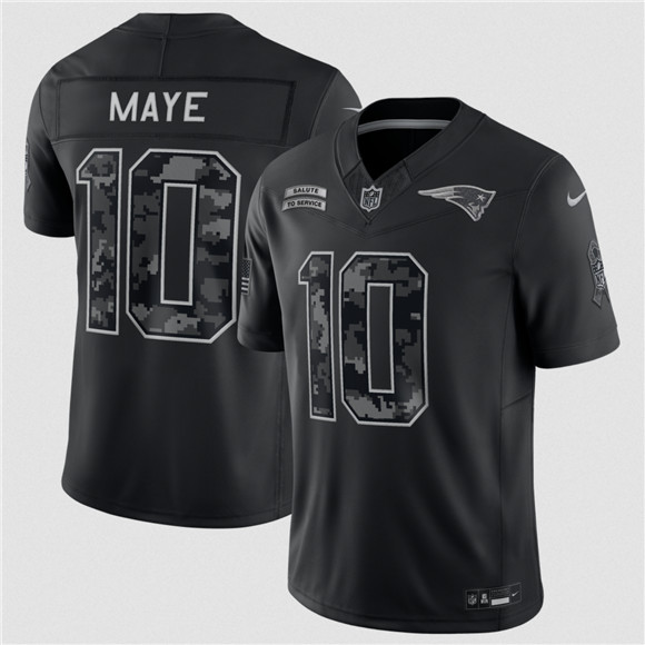 Men's New England Patriots #10 Drake Maye Black 2026 Salute to Service Limited Football Stitched Jersey
