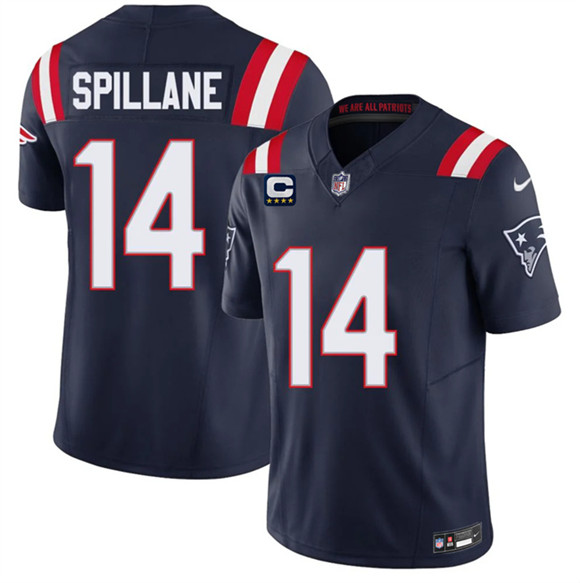 Men's New England Patriots #14 Robert Spillane Navy 2026 F.U.S.E. 4-Star C Pach Vapor Limited Football Stitched Jersey