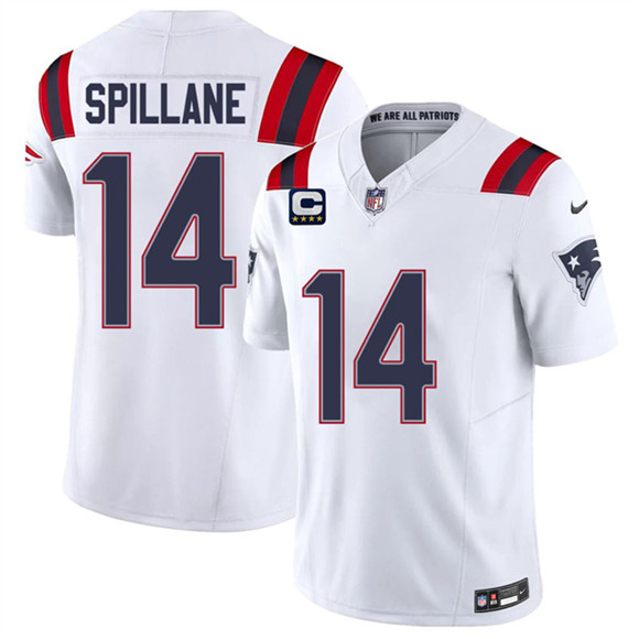Men's New England Patriots #14 Robert Spillane White 2026 F.U.S.E. 4-Star C Pach Vapor Limited Football Stitched Jersey