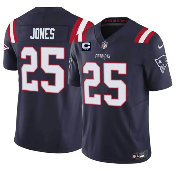 Men's New England Patriots #25 Marcus Jones Navy 2026 F.U.S.E. 2-Star C Pach Vapor Limited Football Stitched Jersey