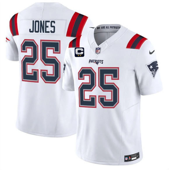 Men's New England Patriots #25 Marcus Jones White 2026 F.U.S.E. 2-Star C Pach Vapor Limited Football Stitched Jersey
