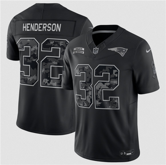 Men's New England Patriots #32 TreVeyon Henderson Black 2026 Salute to Service Limited Football Stitched Jersey