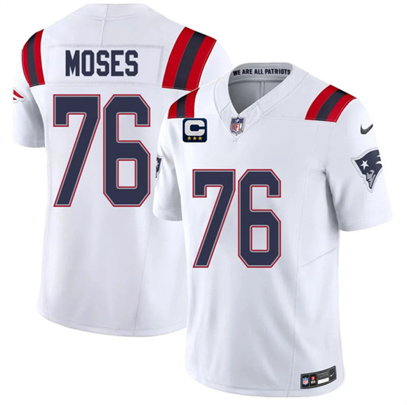 Men's New England Patriots #76 KMorgan Moses White 2026 F.U.S.E. 3-Star C Pach Vapor Limited Football Stitched Jersey