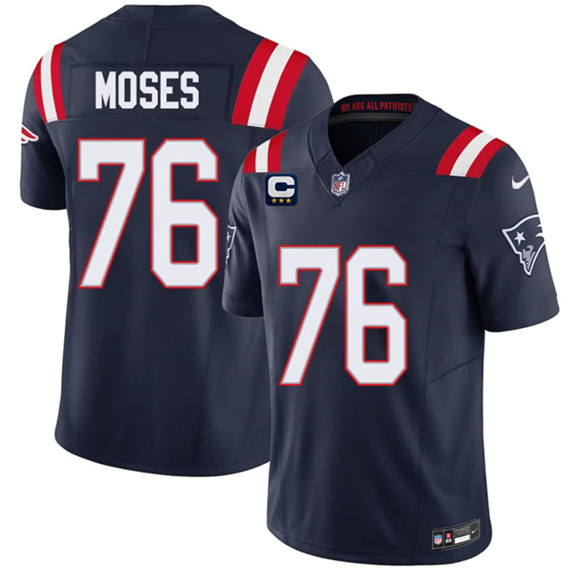 Men's New England Patriots #76 Morgan Moses Navy 2026 F.U.S.E. 3-Star C Pach Vapor Limited Football Stitched Jersey