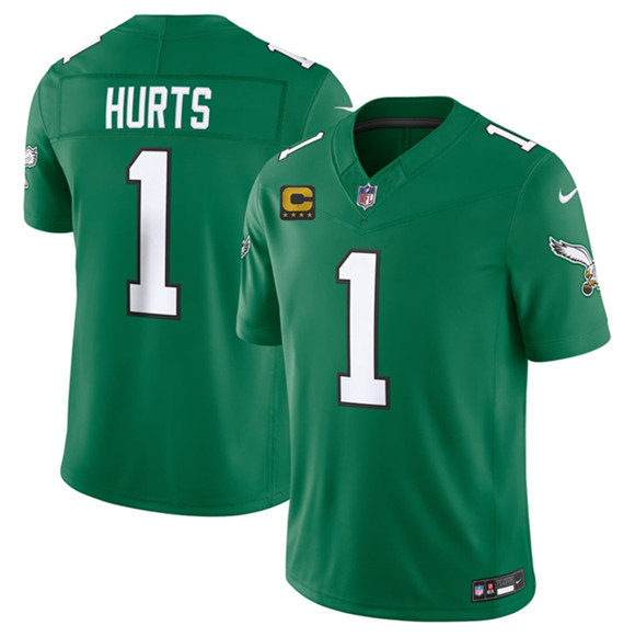 Men's Philadelphia Eagles #1 Jalen Hurts Kelly Green 2026 F.U.S.E. 4-Star C Patch Throwback Vapor Untouchable Limited Football Stitched Jersey