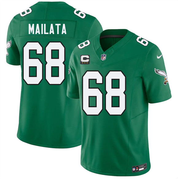 Men's Philadelphia Eagles #68 Jordan Mailata Kelly Green 2026 F.U.S.E. 3-Star C Patch Throwback Vapor Untouchable Limited Football Stitched Jersey