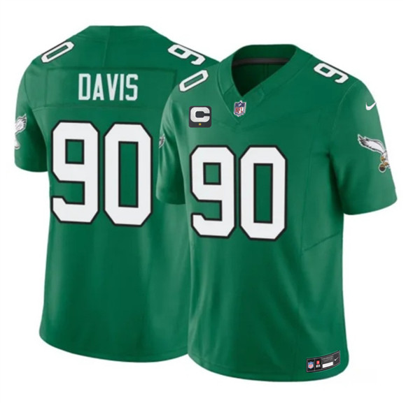 Men's Philadelphia Eagles #90 Jordan Davis Kelly Green 2026 F.U.S.E. 1-Star C Patch Throwback Vapor Untouchable Limited Football Stitched Jersey