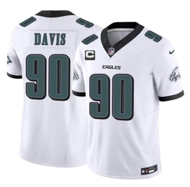 Men's Philadelphia Eagles #90 Jordan Davis White 2026 F.U.S.E. 1-Star C Patch Vapor Untouchable Limited Football Stitched Jersey