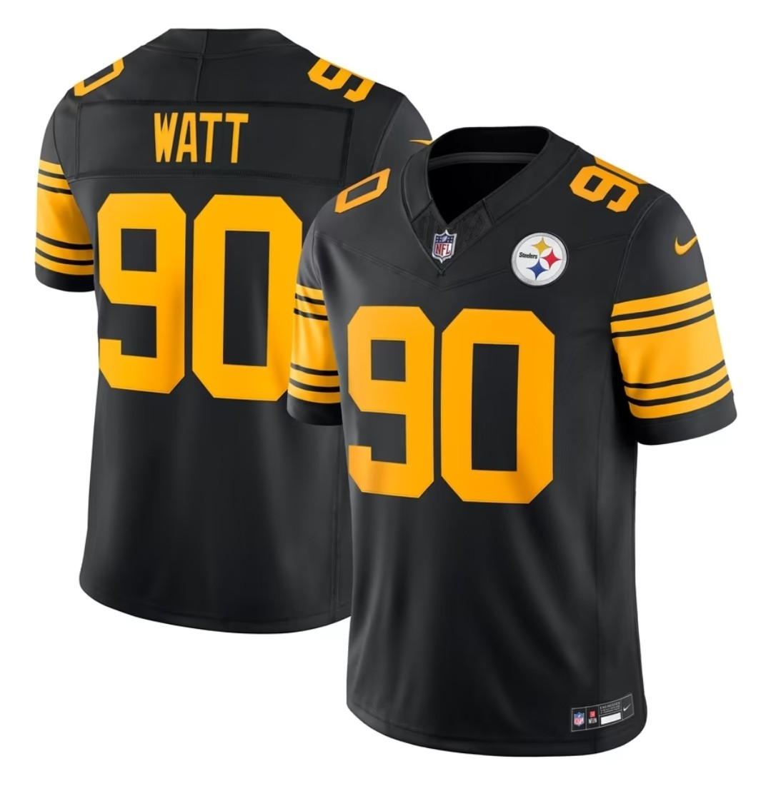Men's Pittsburgh Steelers #90 T. J. Watt Black 2025 F.U.S.E. Color Rush Vapor Limited Football Stitched Jersey