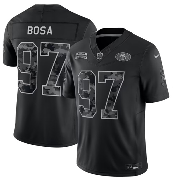 Men's San Francisco 49ers #97 Nick Bosa Black 2026 F.U.S.E. Salute to Service Limited Stitched Football Jersey