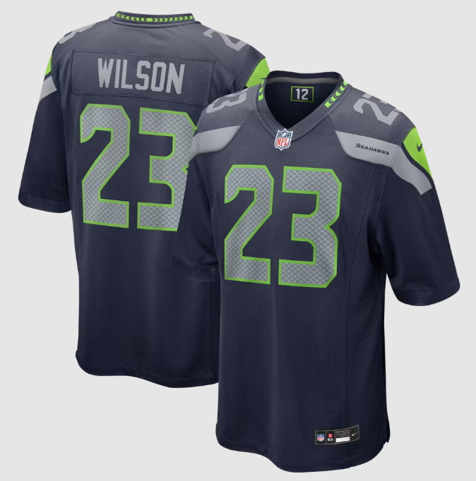 Men's Seattle Seahawks #23 Emanuel Wilson Nike Team Game College Navy Jersey