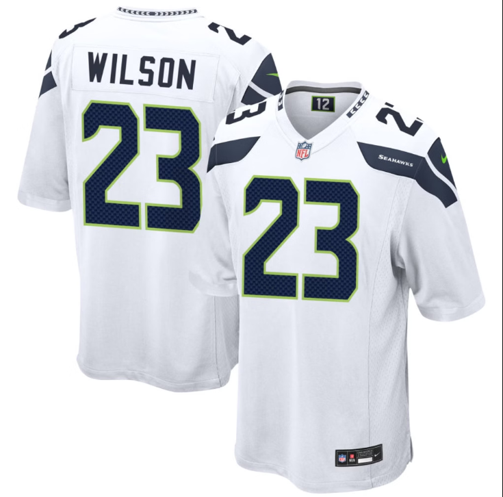 Men's Seattle Seahawks #23 Emanuel Wilson Nike Team Game College White Jersey