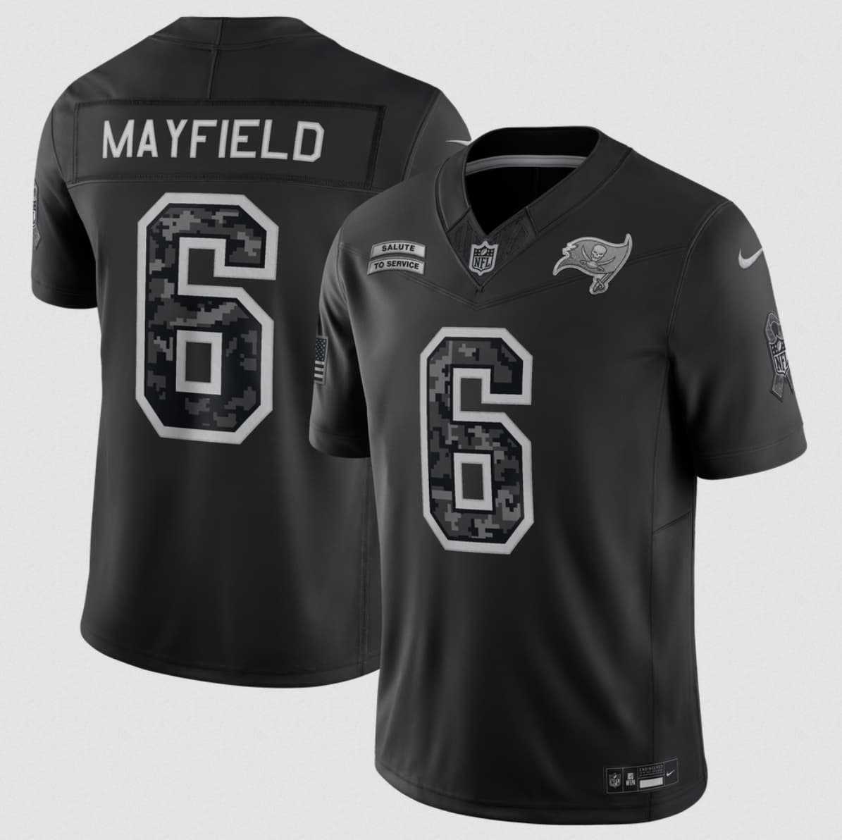 Men's Tampa Bay Buccaneers #6 Baker Mayfield Black 2026 F.U.S.E. Salute to Service Limited Football Stitched Jersey