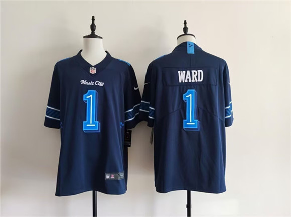 Men's Tennessee Titans #1 Cameron Ward Navy 2026 'Music City' Rivalries Collection Limited Football Stitched Jersey