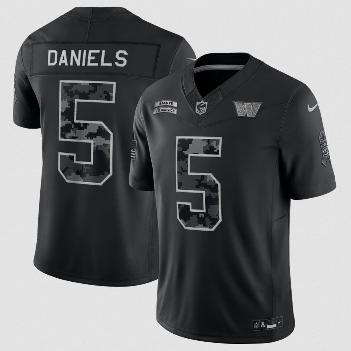 Men's Washington Commanders #5 Jayden Daniels Black 2026 F.U.S.E. Salute to Service Limited Football Stitched Jersey