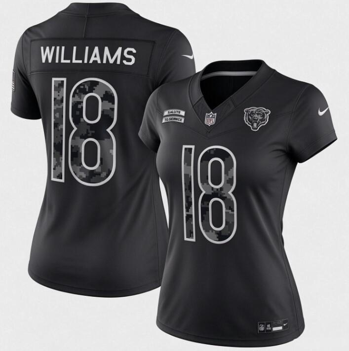 Women Chicago Bears #18 Caleb Williams Black 2026 F.U.S.E. Salute to Service Limited Football Stitched Jersey