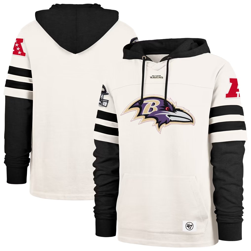 Men's Baltimore Ravens '47 Cream Split Zone Cornerback Duo Lacer Hoodie
