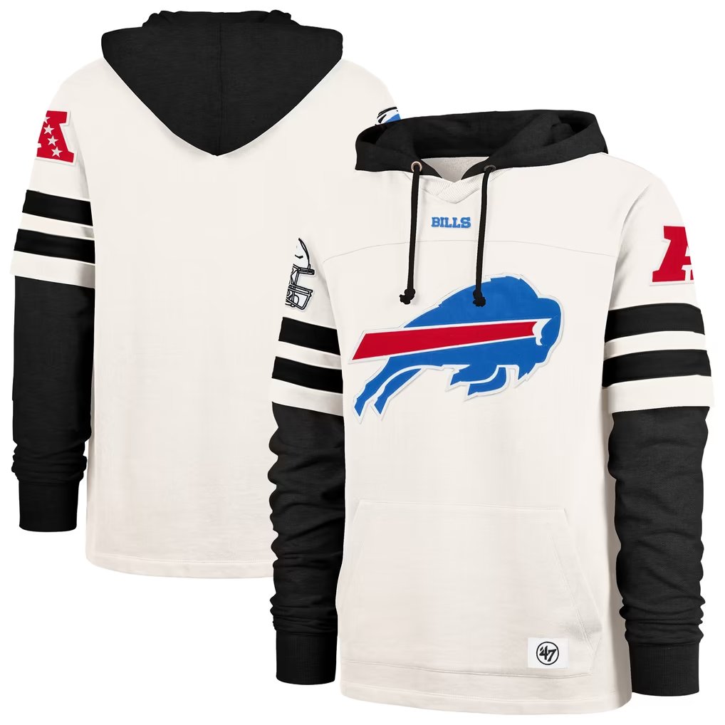 Men's Buffalo Bills '47 Cream Split Zone Cornerback Duo Lacer Hoodie