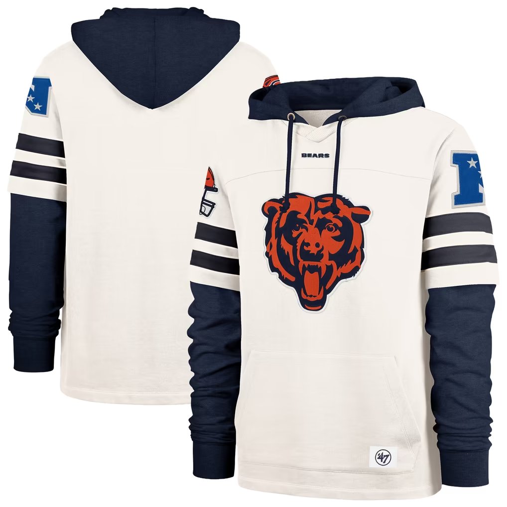 Men's Chicago Bears '47 Cream Split Zone Cornerback Duo Lacer Hoodie