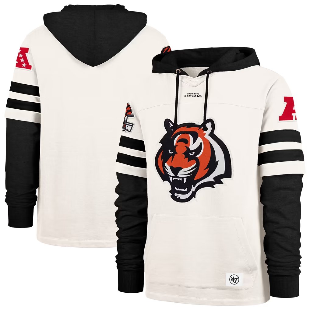 Men's Cincinnati Bengals '47 Cream Split Zone Cornerback Duo Lacer Hoodie