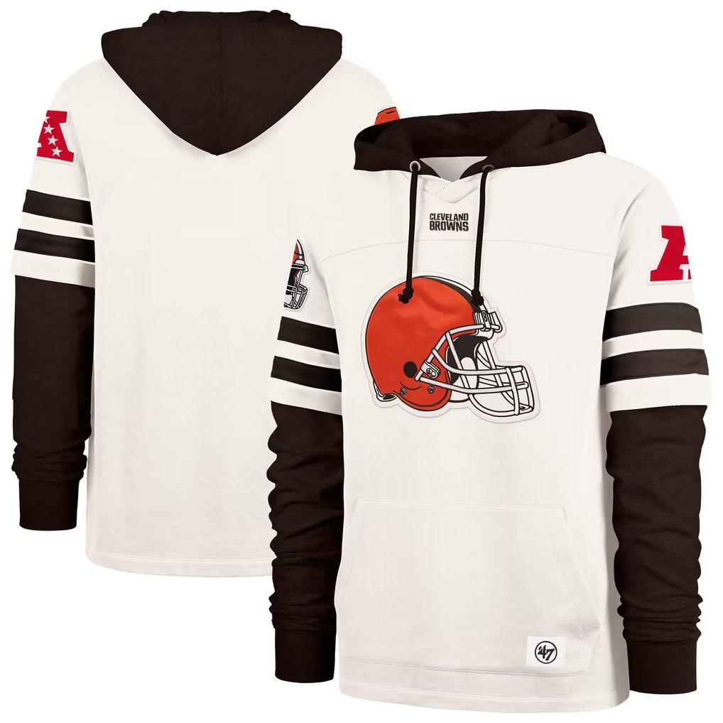Men's Cleveland Browns '47 Cream Split Zone Cornerback Duo Lacer Hoodie
