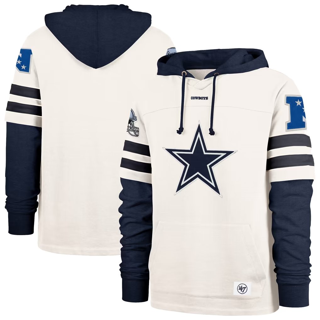 Men's Dallas Cowboys '47 Cream Split Zone Cornerback Duo Lacer Hoodie