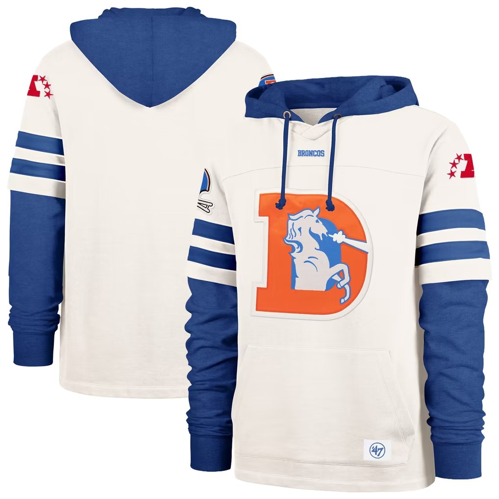 Men's Denver Broncos '47 Cream Split Zone Cornerback Duo Lacer Hoodie