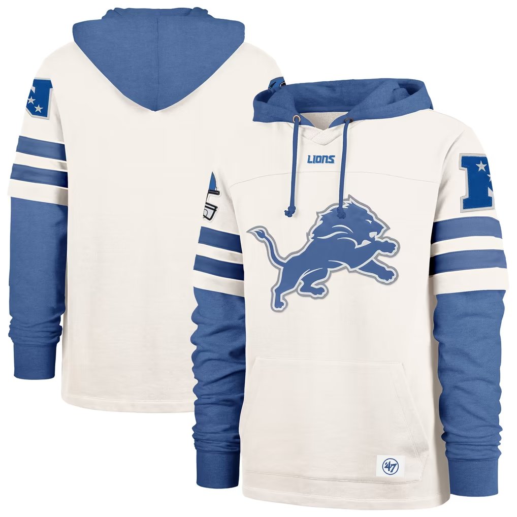 Men's Detroit Lions '47 Cream Split Zone Cornerback Duo Lacer Hoodie