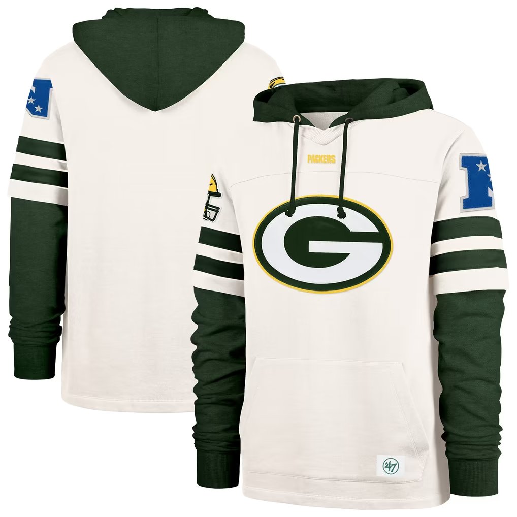 Men's Green Bay Packers '47 Cream Split Zone Cornerback Duo Lacer Hoodie