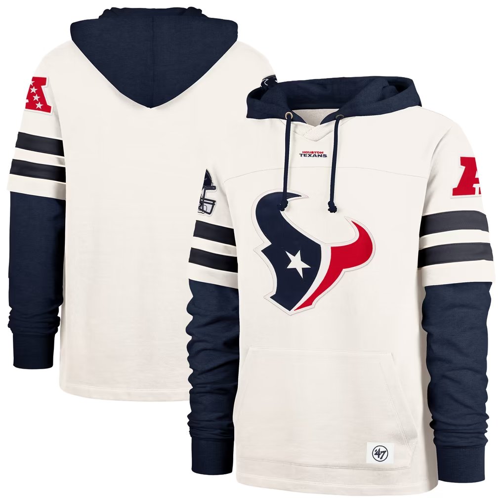 Men's Houston Texans '47 Cream Split Zone Cornerback Duo Lacer Hoodie