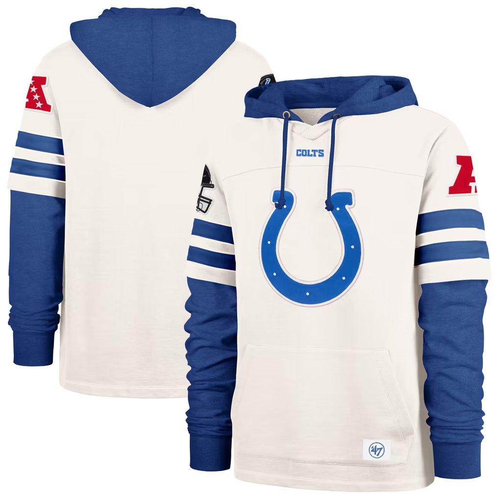 Men's Indianapolis Colts '47 Cream Split Zone Cornerback Duo Lacer Hoodie