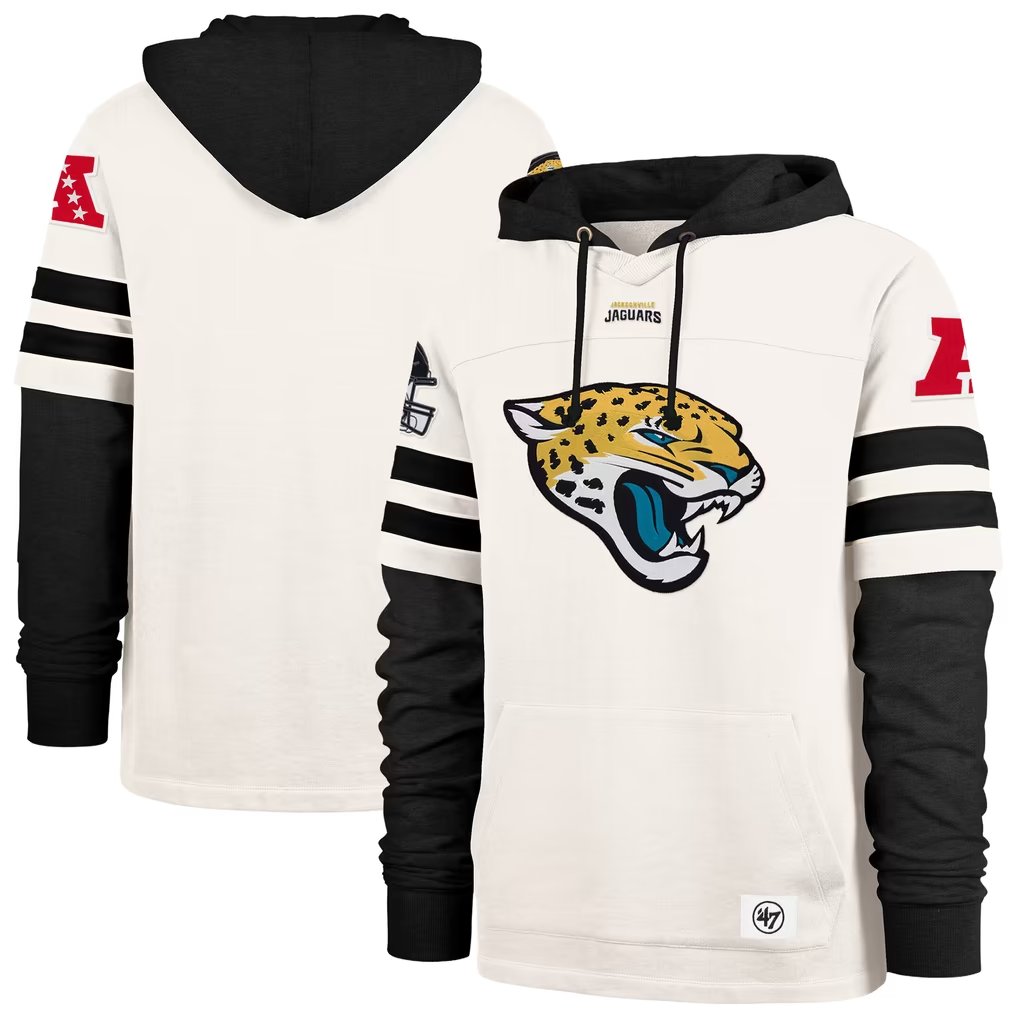 Men's Jacksonville Jaguars '47 Cream Split Zone Cornerback Duo Lacer Hoodie