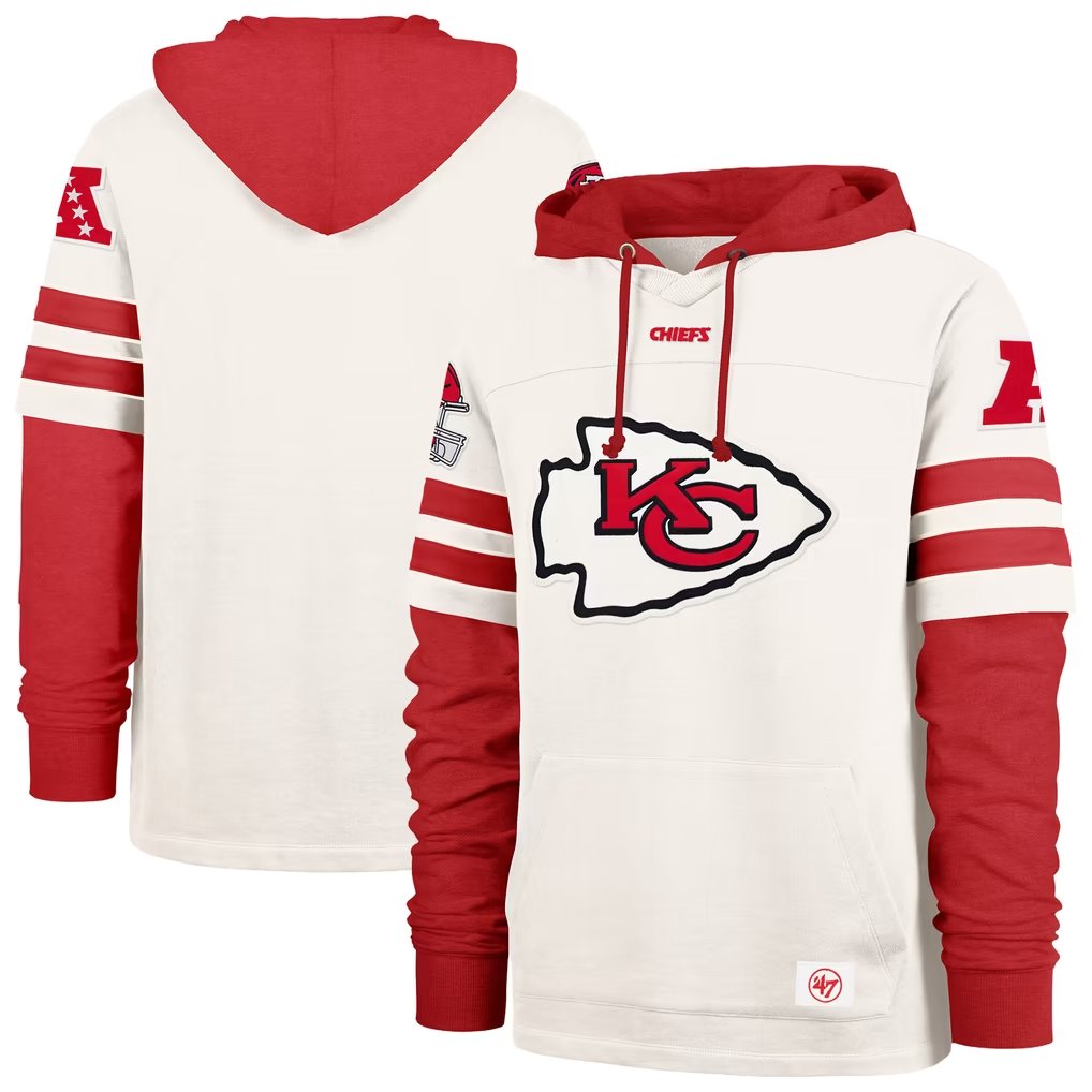 Men's Kansas City Chiefs '47 Cream Split Zone Cornerback Duo Lacer Hoodie