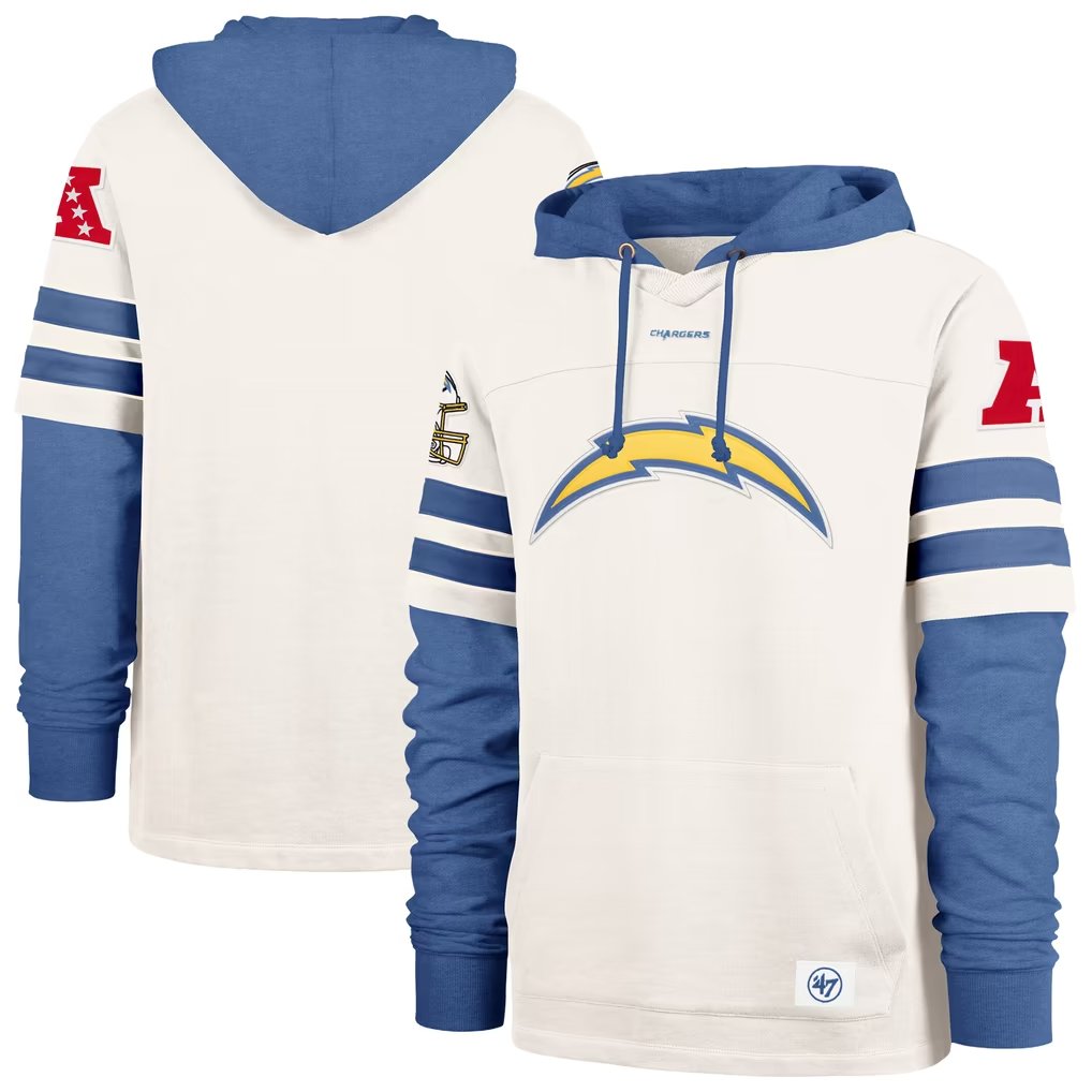 Men's Los Angeles Chargers '47 Cream Split Zone Cornerback Duo Lacer Hoodie