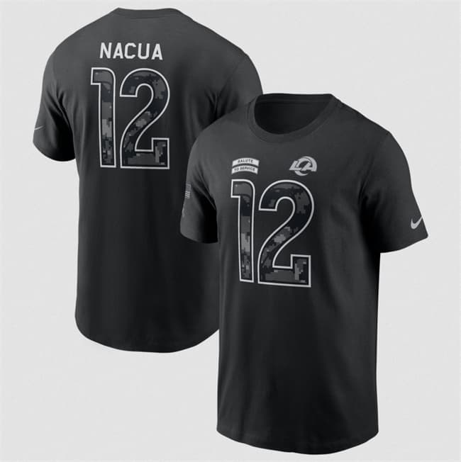 Men's Los Angeles Rams #12 Puka Nacua Black 2026 Salute to Service Name & Number T-Shirt