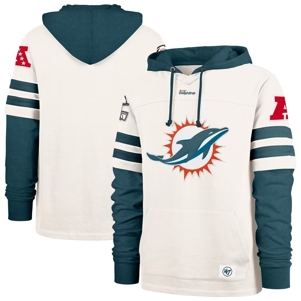 Men's Miami Dolphins '47 Cream Split Zone Cornerback Duo Lacer Hoodie