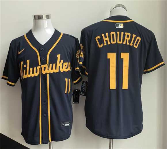 Men's Milwaukee Brewers #11 Jackson Chourio Navy 2025 Cool Base Stitched Baseball Jersey