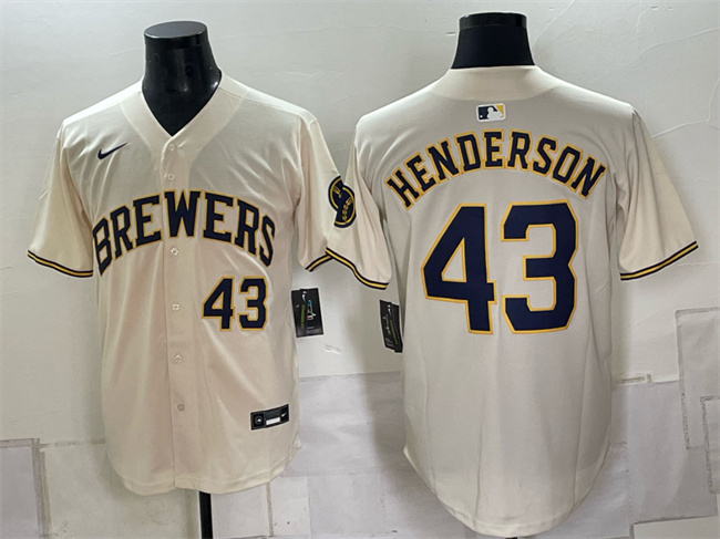 Men's Milwaukee Brewers #43 Logan Henderson Cream Stitched Baseball Jersey
