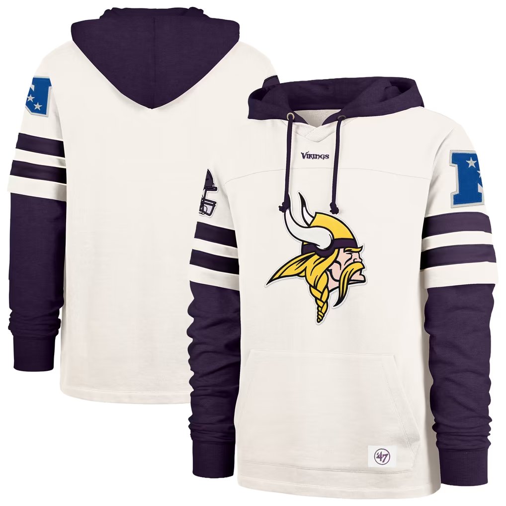 Men's Minnesota Vikings '47 Cream Split Zone Cornerback Duo Lacer Hoodie
